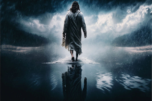Canvas Print - Midjourney AI Generated Art - Jesus Walking on Water in a Storm - Creation Awaits