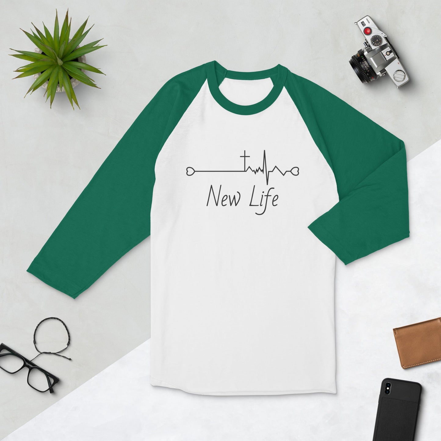 Christian New Life - Charcoal - 3/4 sleeve raglan shirt - Creation Awaits