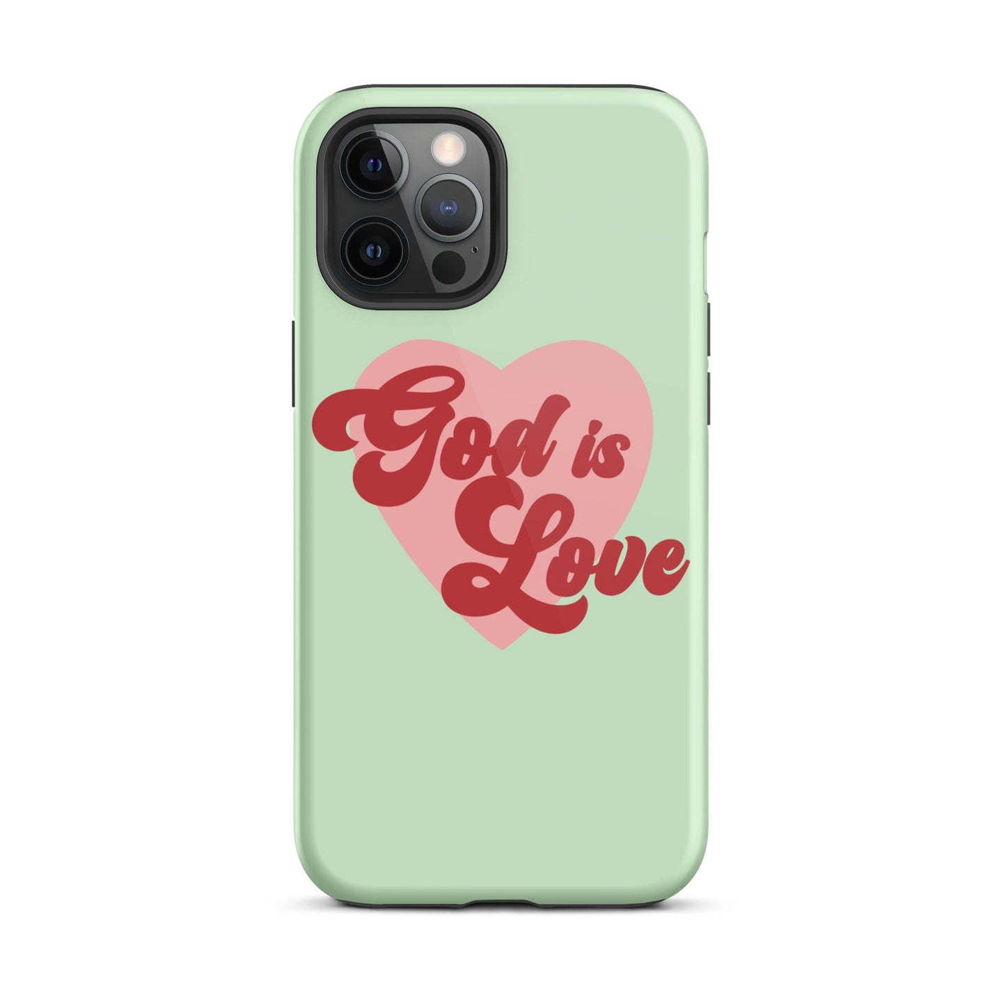 God is Love - Green - Tough iPhone case for iPhone 11 Pro Max & Mini, 12 Pro Max & Mini, 13 Pro Max & Mini, 14 Pro Max & Mini - Creation Awaits