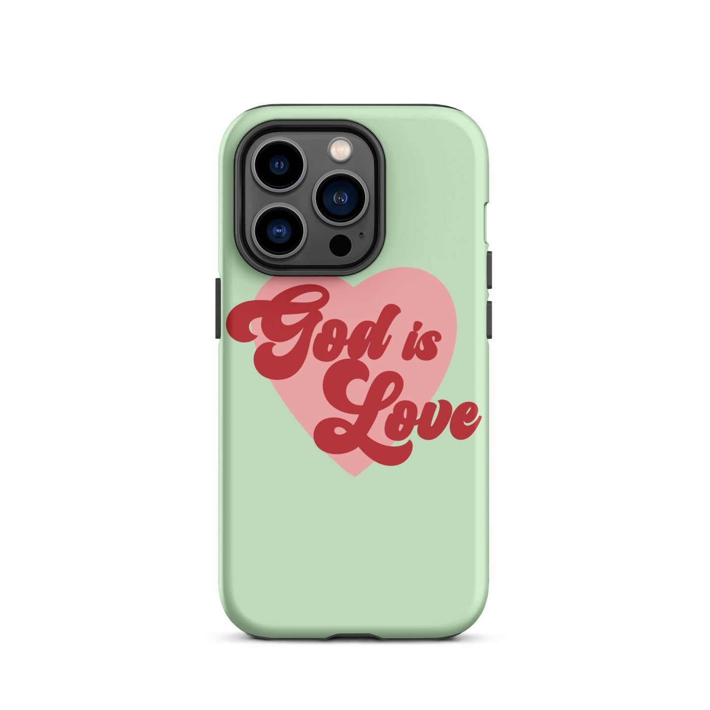 God is Love - Green - Tough iPhone case for iPhone 11 Pro Max & Mini, 12 Pro Max & Mini, 13 Pro Max & Mini, 14 Pro Max & Mini - Creation Awaits