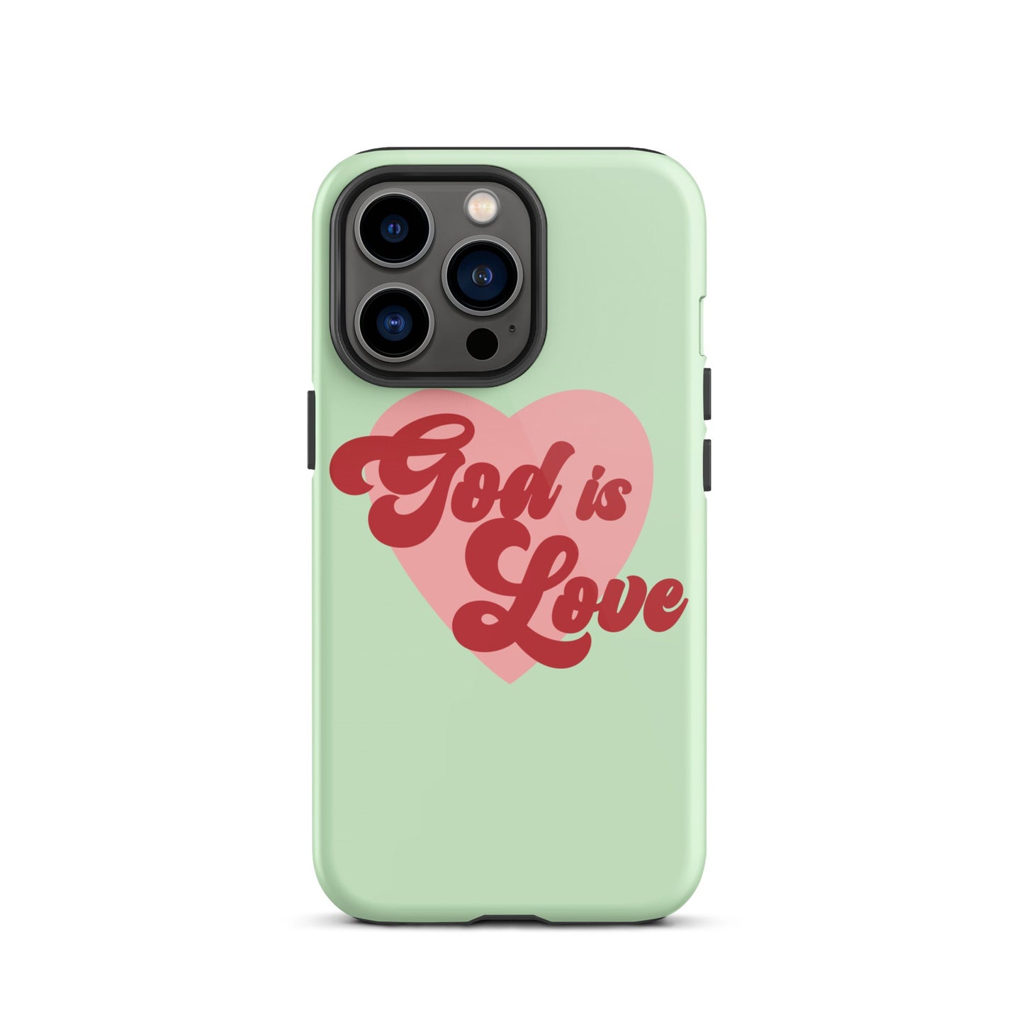 God is Love - Green - Tough iPhone case for iPhone 11 Pro Max & Mini, 12 Pro Max & Mini, 13 Pro Max & Mini, 14 Pro Max & Mini - Creation Awaits