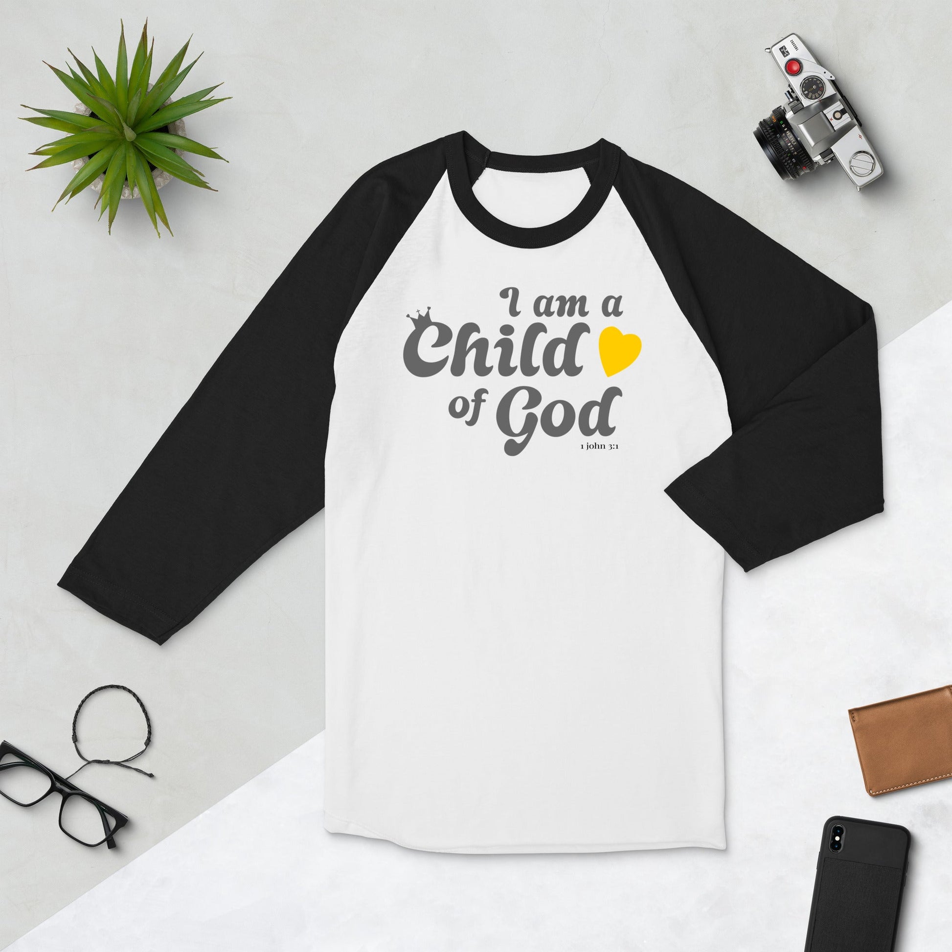 I am a Child of God - 3/4 sleeve raglan shirt - Creation Awaits