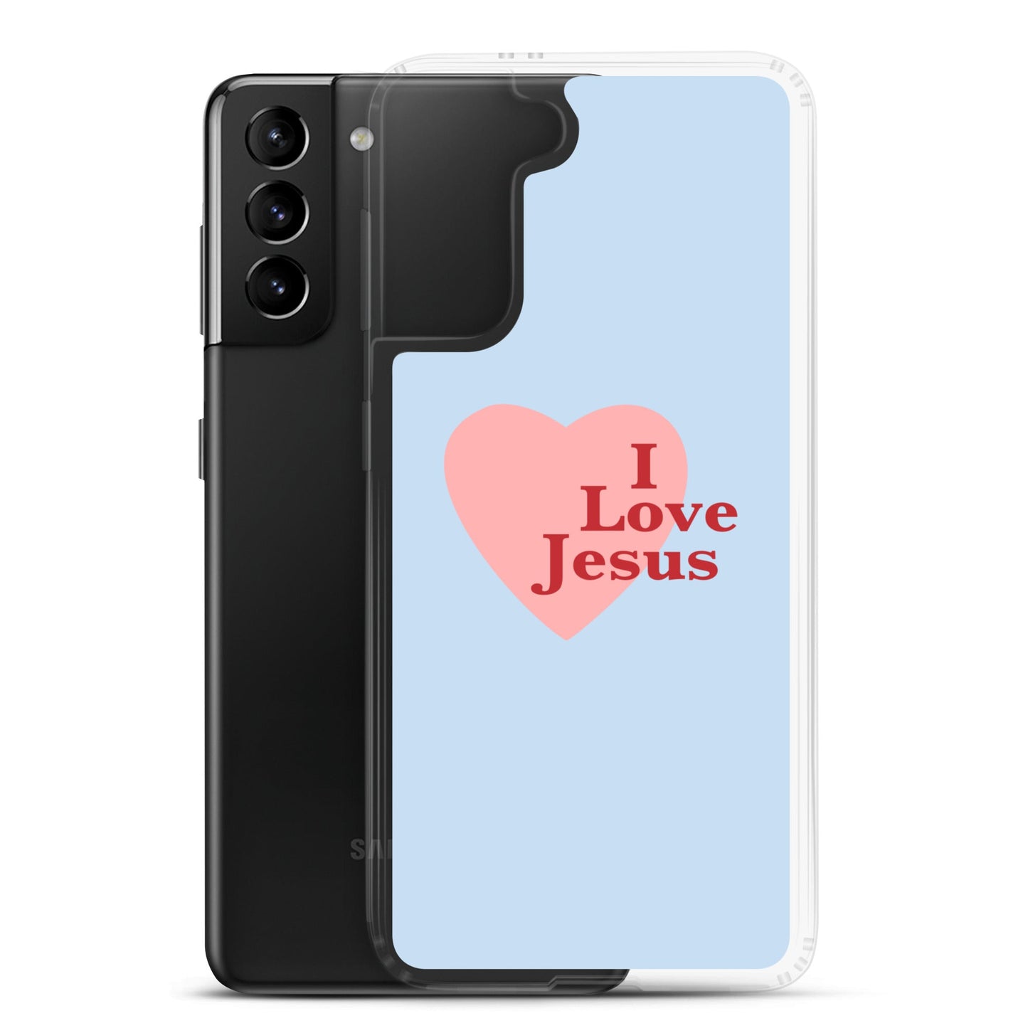 I Love Jesus - Blue Samsung Case for Galaxy S10, S10+, S10e, S20, S20 FE, S20 Plus, S20 Ultra, S21, S21 Plus, S21 Ultra, S21 - Creation Awaits