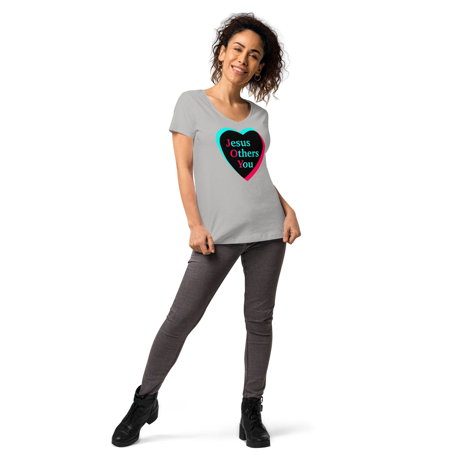 JOY = Jesus Others You - Tiktok Style Dark on Light - Women’s fitted v-neck t-shirt - Creation Awaits