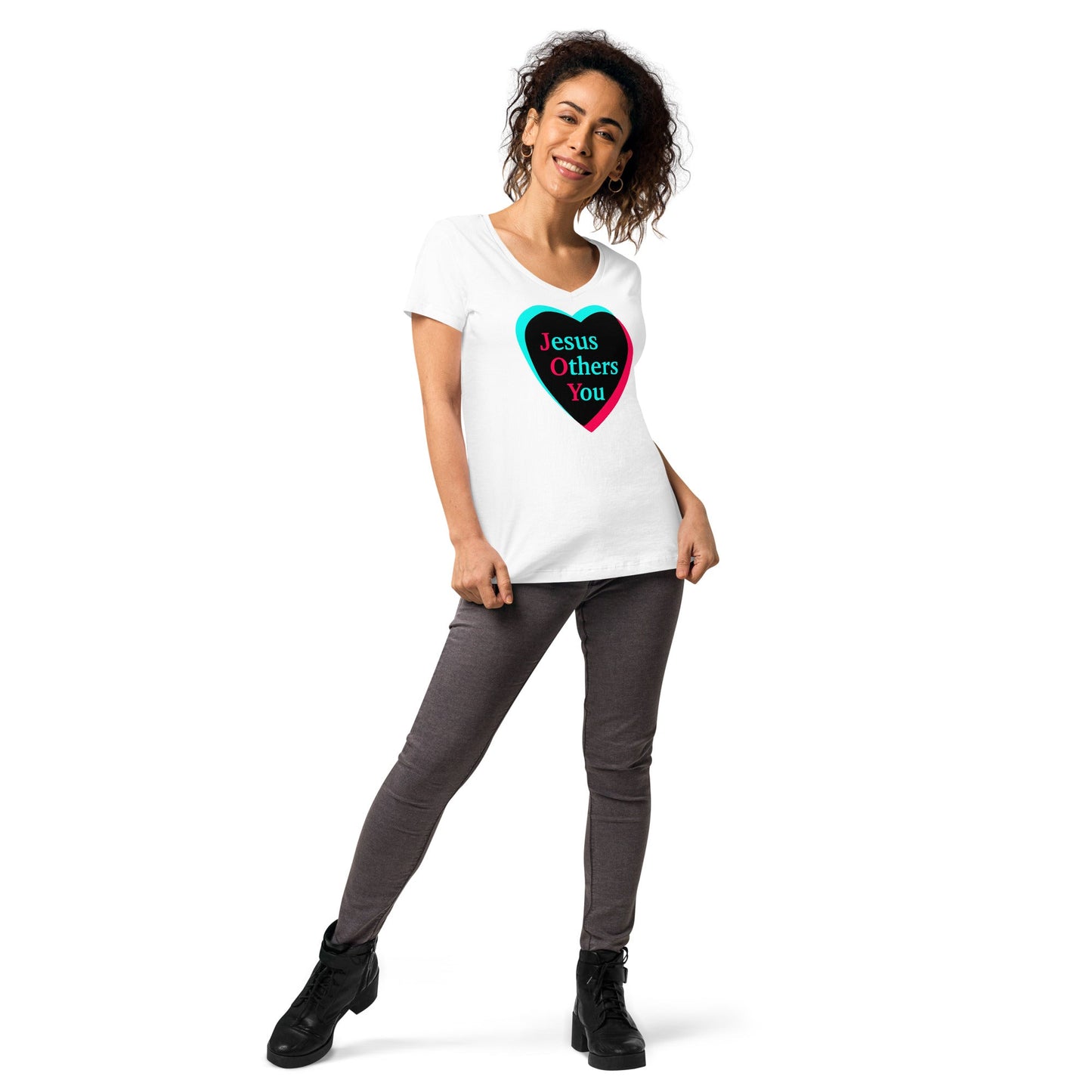 JOY = Jesus Others You - Tiktok Style Dark on Light - Women’s fitted v-neck t-shirt - Creation Awaits