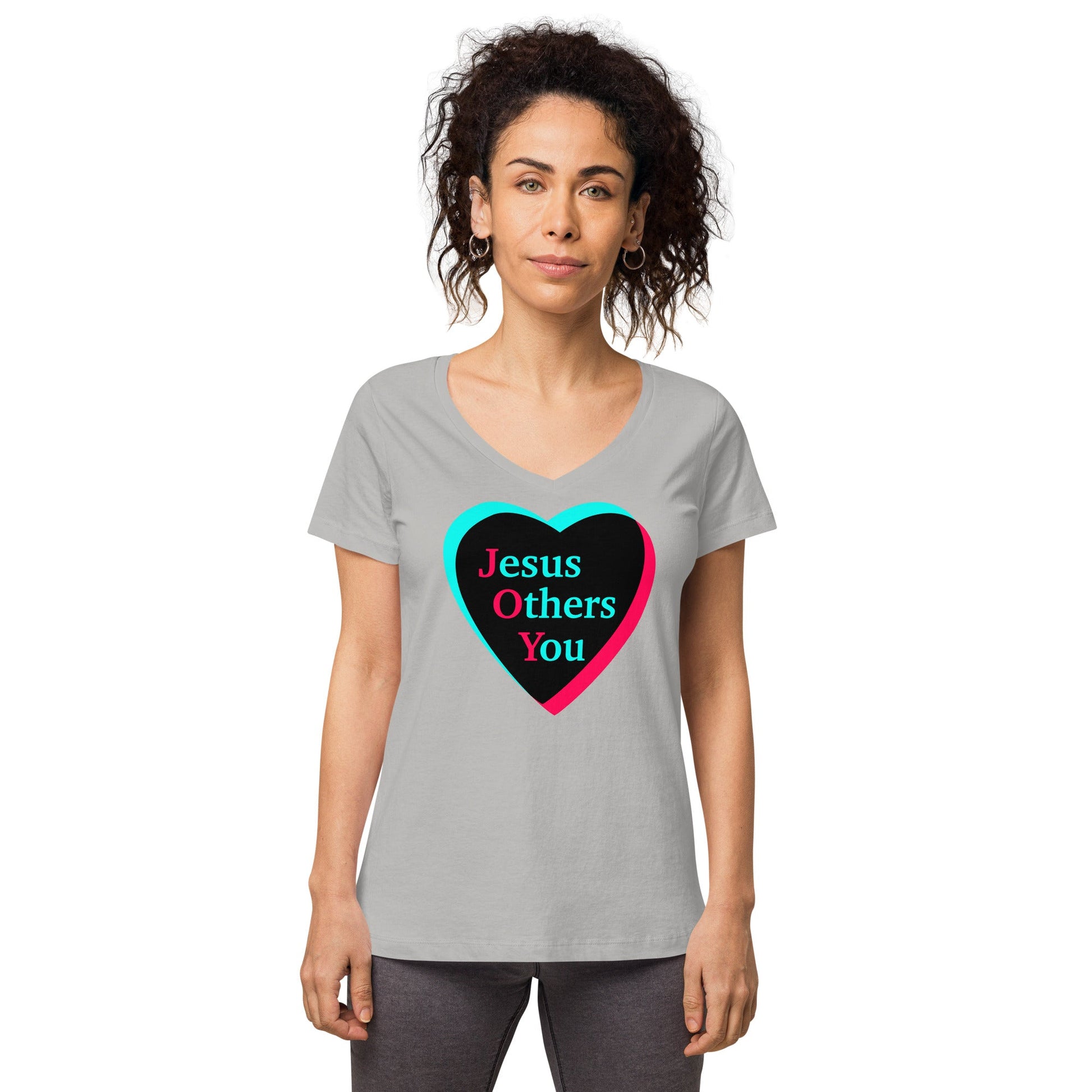 JOY = Jesus Others You - Tiktok Style Dark on Light - Women’s fitted v-neck t-shirt - Creation Awaits