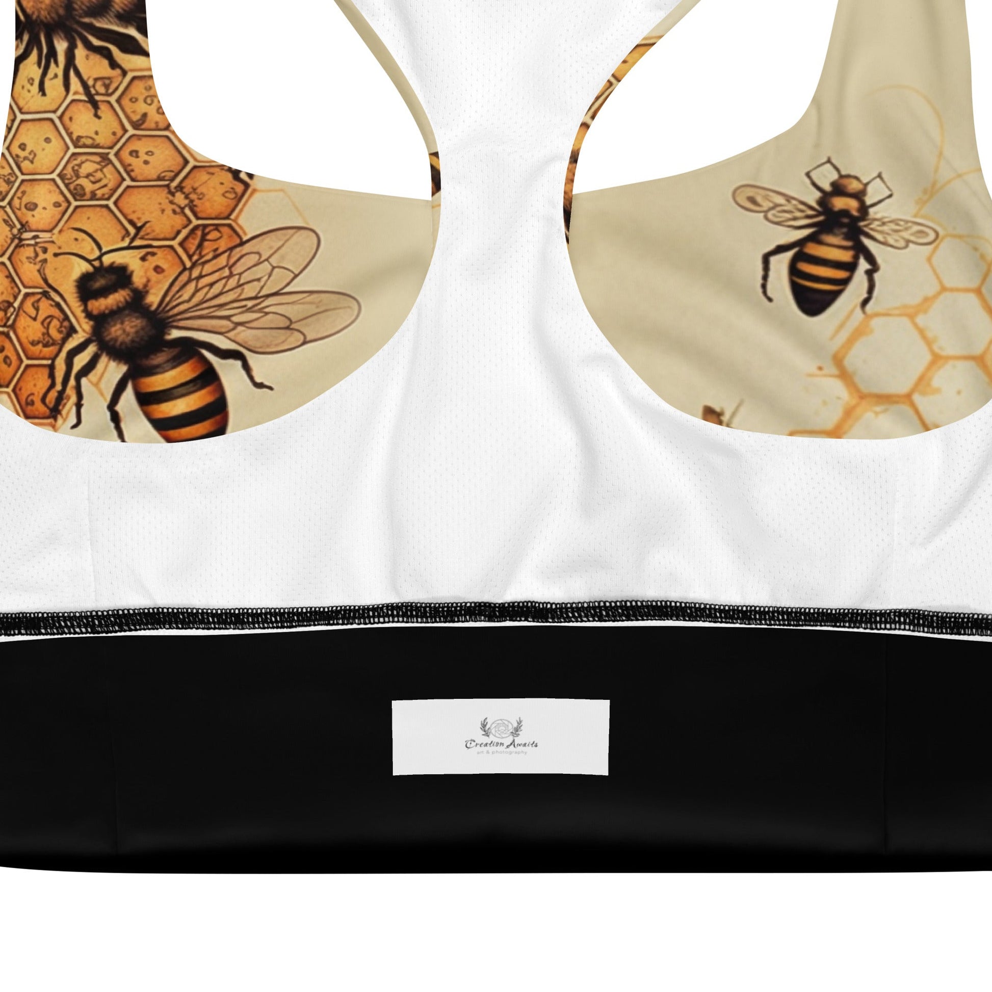 Longline sports bra - Midjourney Ai Bees and Honeycomb - Creation