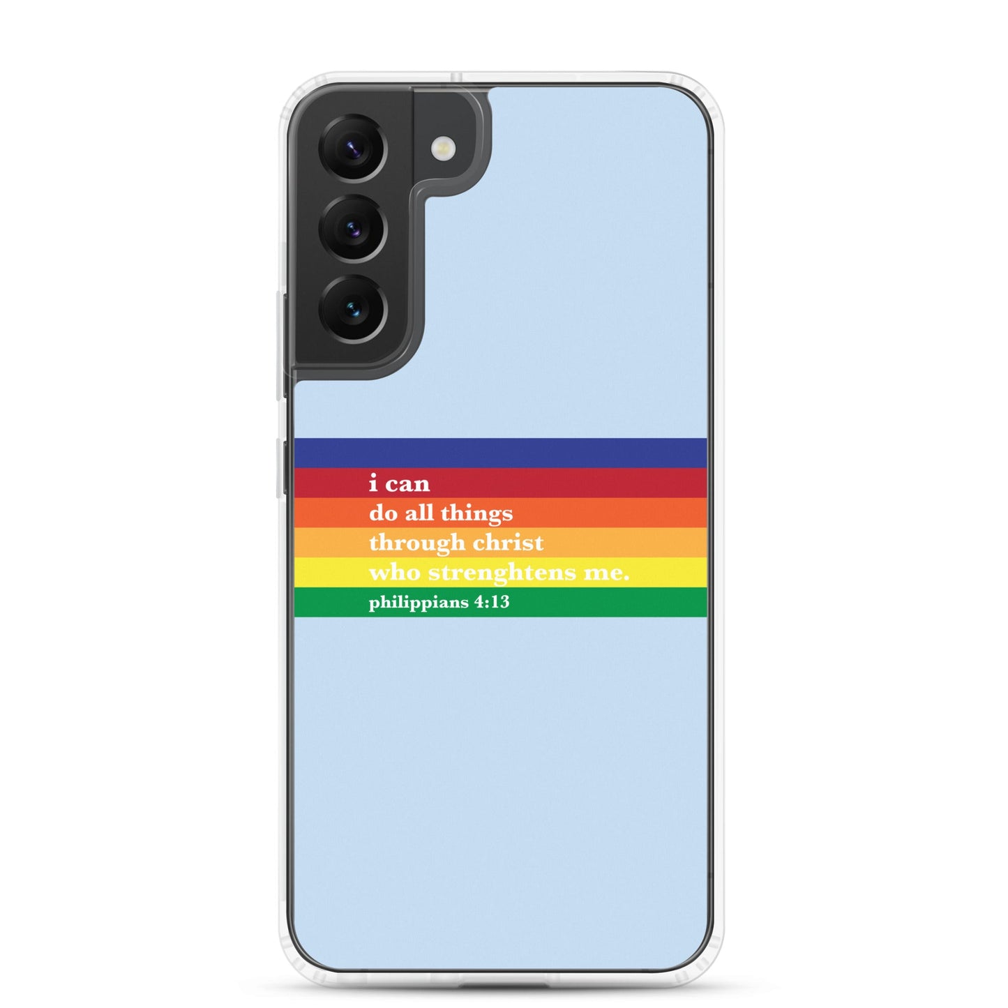 Philippians 4:13 - Blue - Samsung Case for Galaxy S10, S10+, S10e, S20, S20 FE, S20 Plus, S20 Ultra, S21, S21 Plus, S21 Ultra, S21 - Creation Awaits