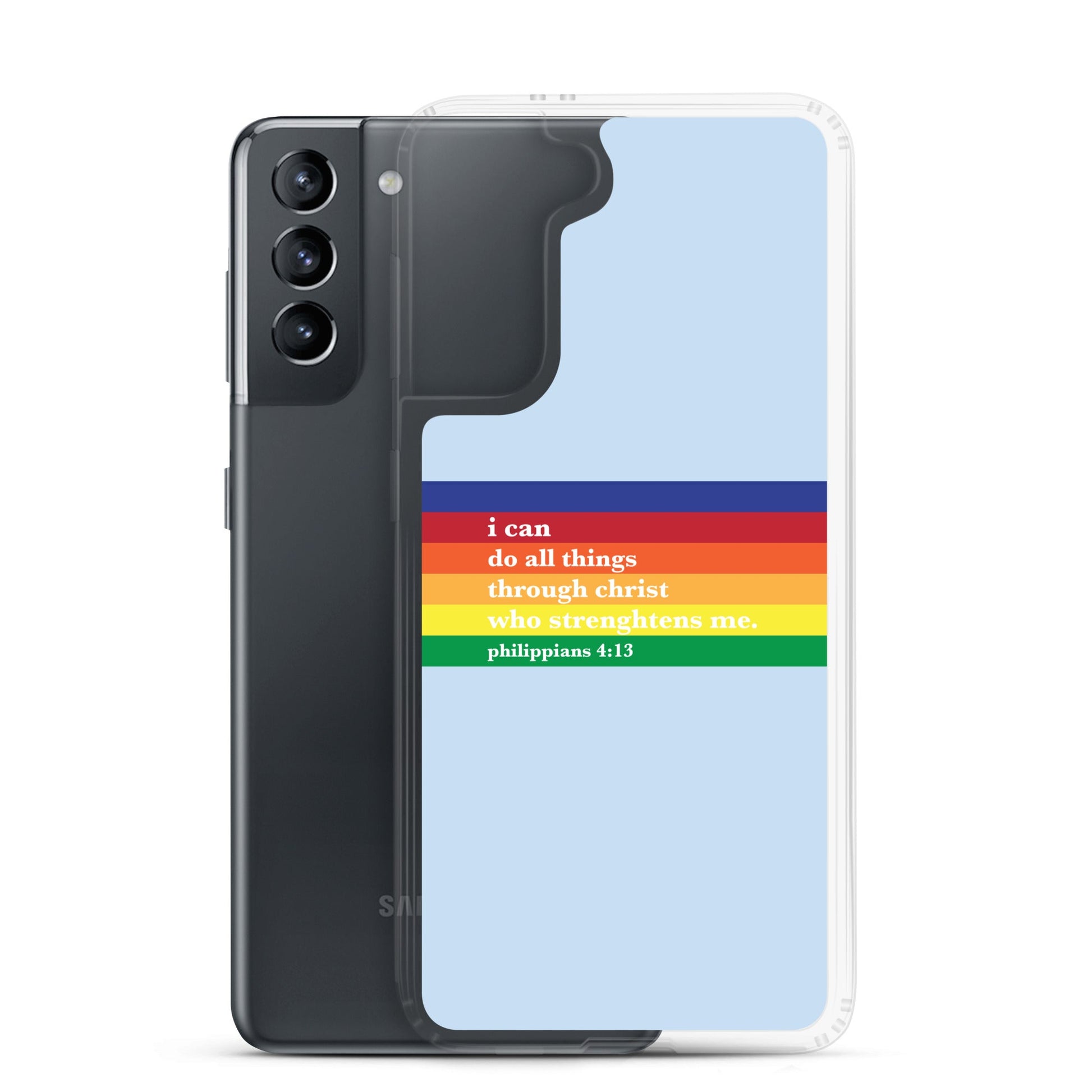 Philippians 4:13 - Blue - Samsung Case for Galaxy S10, S10+, S10e, S20, S20 FE, S20 Plus, S20 Ultra, S21, S21 Plus, S21 Ultra, S21 - Creation Awaits