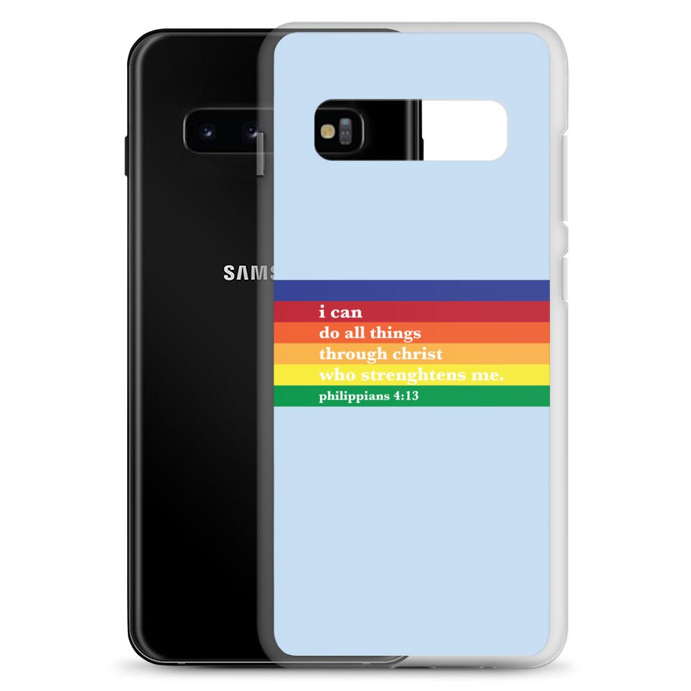 Philippians 4:13 - Blue - Samsung Case for Galaxy S10, S10+, S10e, S20, S20 FE, S20 Plus, S20 Ultra, S21, S21 Plus, S21 Ultra, S21 - Creation Awaits