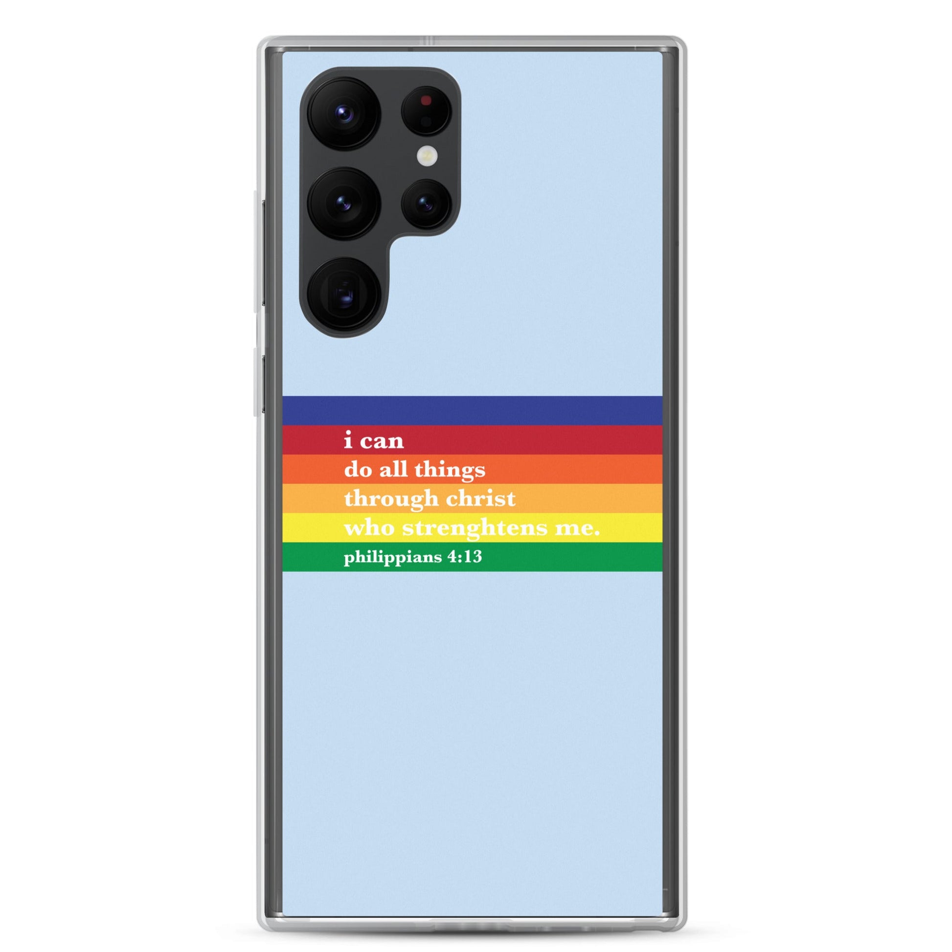 Philippians 4:13 - Blue - Samsung Case for Galaxy S10, S10+, S10e, S20, S20 FE, S20 Plus, S20 Ultra, S21, S21 Plus, S21 Ultra, S21 - Creation Awaits