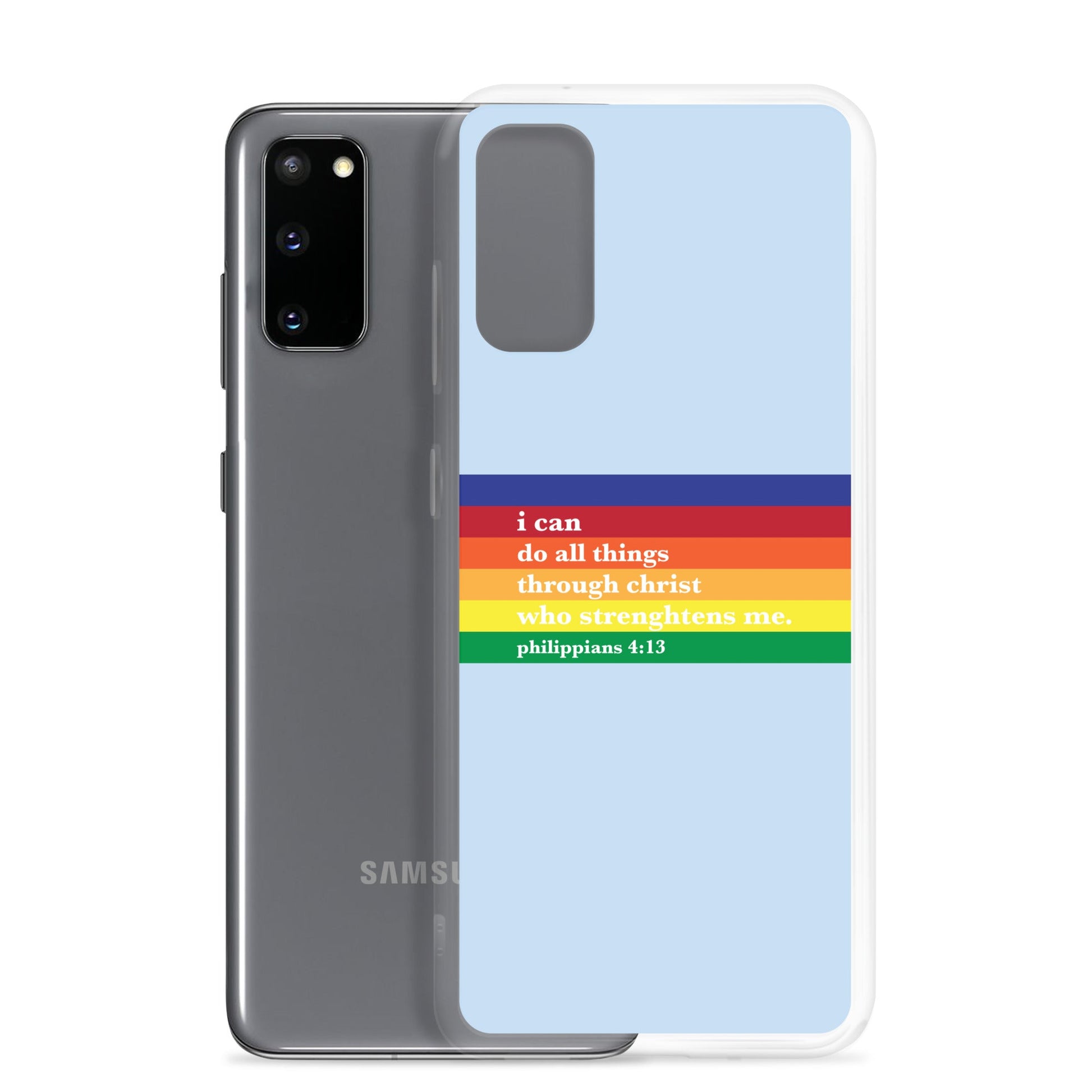 Philippians 4:13 - Blue - Samsung Case for Galaxy S10, S10+, S10e, S20, S20 FE, S20 Plus, S20 Ultra, S21, S21 Plus, S21 Ultra, S21 - Creation Awaits