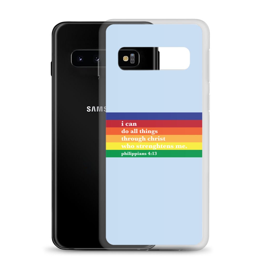 Philippians 4:13 - Blue - Samsung Case for Galaxy S10, S10+, S10e, S20, S20 FE, S20 Plus, S20 Ultra, S21, S21 Plus, S21 Ultra, S21 - Creation Awaits