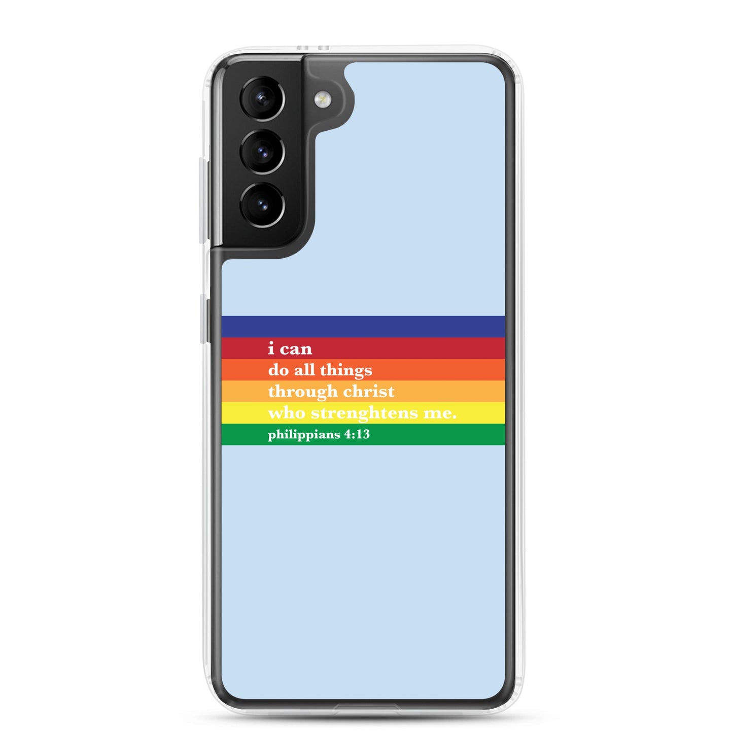 Philippians 4:13 - Blue - Samsung Case for Galaxy S10, S10+, S10e, S20, S20 FE, S20 Plus, S20 Ultra, S21, S21 Plus, S21 Ultra, S21 - Creation Awaits