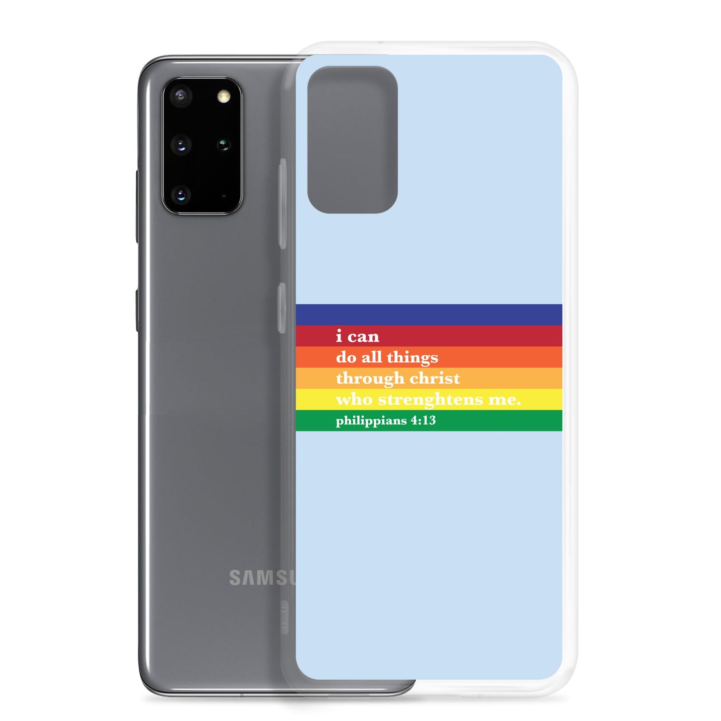 Philippians 4:13 - Blue - Samsung Case for Galaxy S10, S10+, S10e, S20, S20 FE, S20 Plus, S20 Ultra, S21, S21 Plus, S21 Ultra, S21 - Creation Awaits