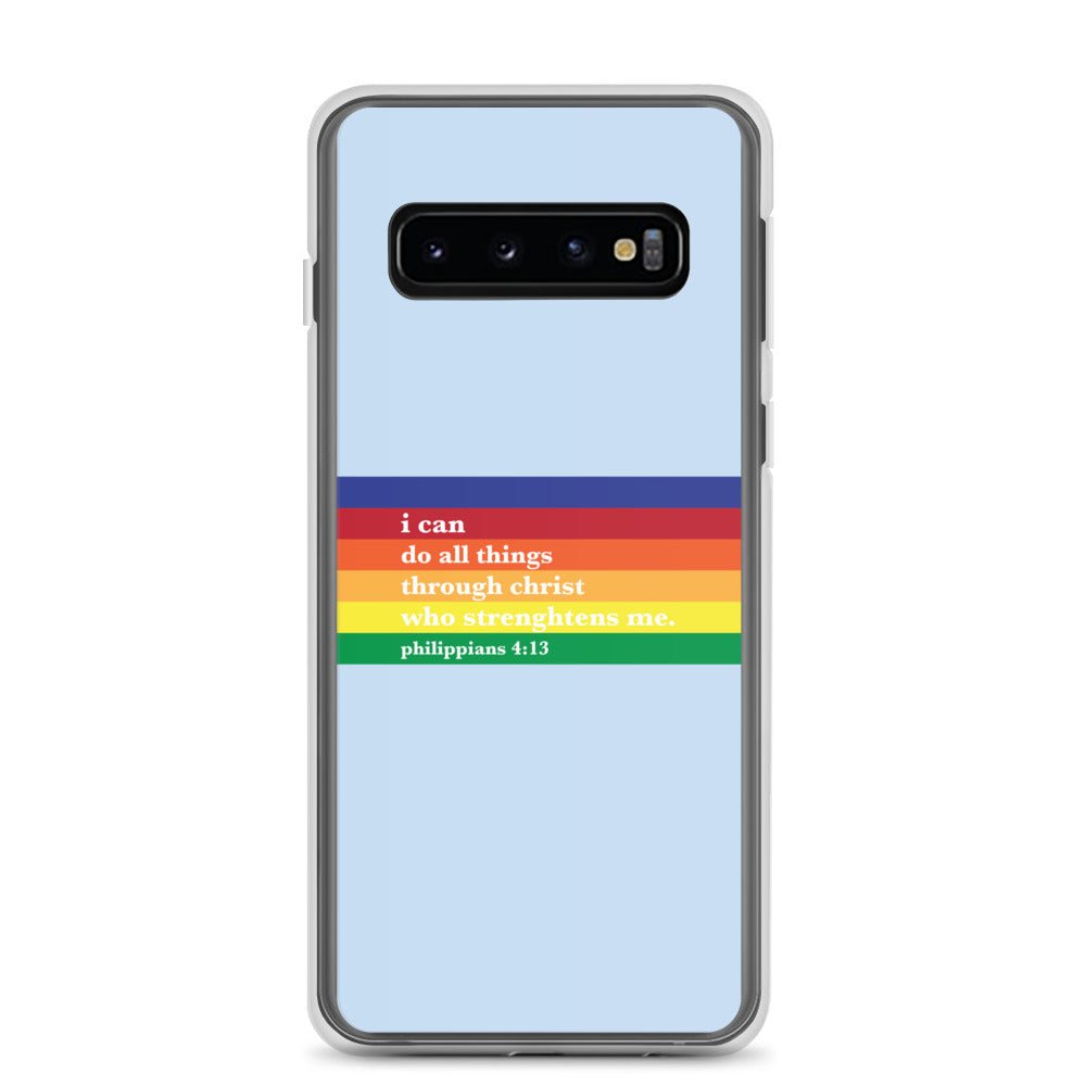 Philippians 4:13 - Blue - Samsung Case for Galaxy S10, S10+, S10e, S20, S20 FE, S20 Plus, S20 Ultra, S21, S21 Plus, S21 Ultra, S21 - Creation Awaits