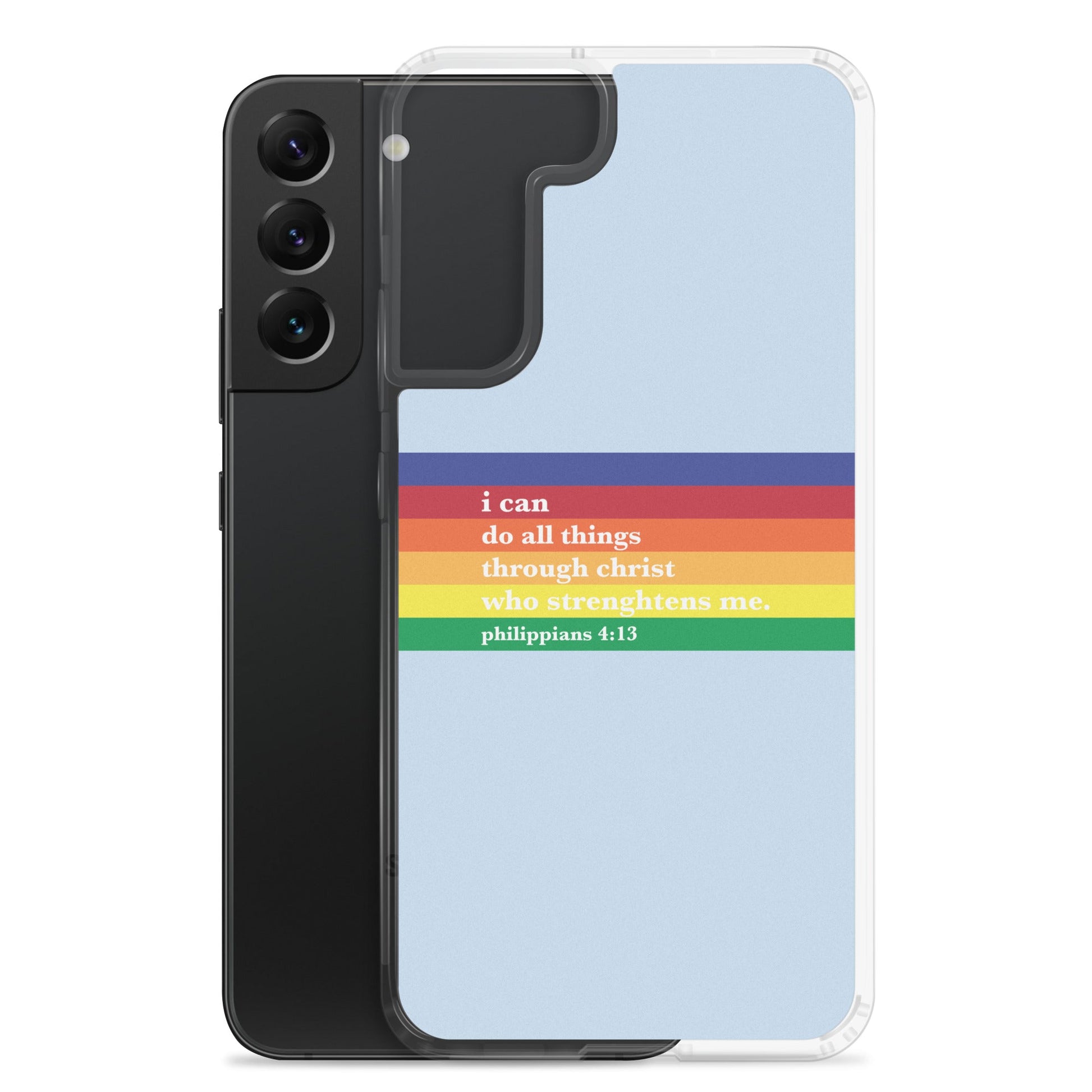 Philippians 4:13 - Blue - Samsung Case for Galaxy S10, S10+, S10e, S20, S20 FE, S20 Plus, S20 Ultra, S21, S21 Plus, S21 Ultra, S21 - Creation Awaits