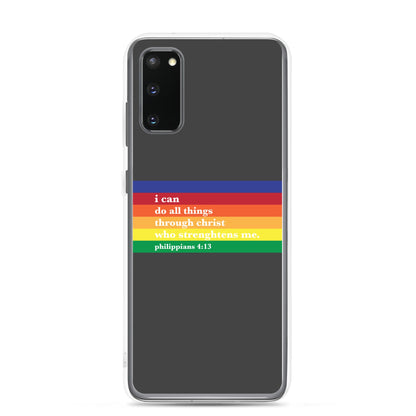 Philippians 4:13 - Charcoal - Samsung Case for Galaxy S10, S10+, S10e, S20, S20 FE, S20 Plus, S20 Ultra, S21, S21 Plus, S21 Ultra, S21 - Creation Awaits