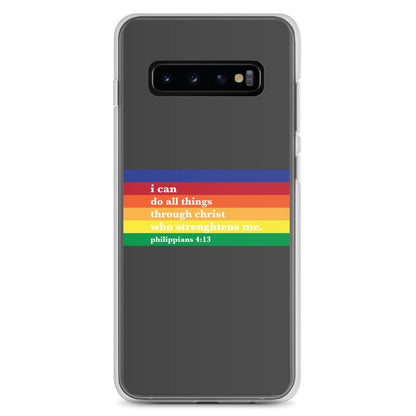 Philippians 4:13 - Charcoal - Samsung Case for Galaxy S10, S10+, S10e, S20, S20 FE, S20 Plus, S20 Ultra, S21, S21 Plus, S21 Ultra, S21 - Creation Awaits
