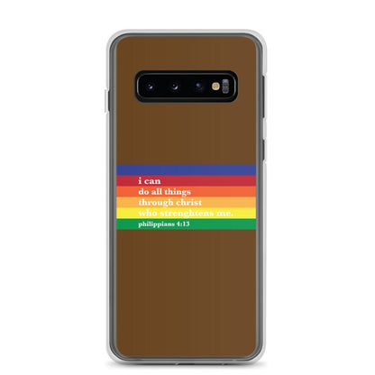 Philippians 4:13 - Chocolate - Samsung Case for Galaxy S10, S10+, S10e, S20, S20 FE, S20 Plus, S20 Ultra, S21, S21 Plus, S21 Ultra, S21 - Creation Awaits