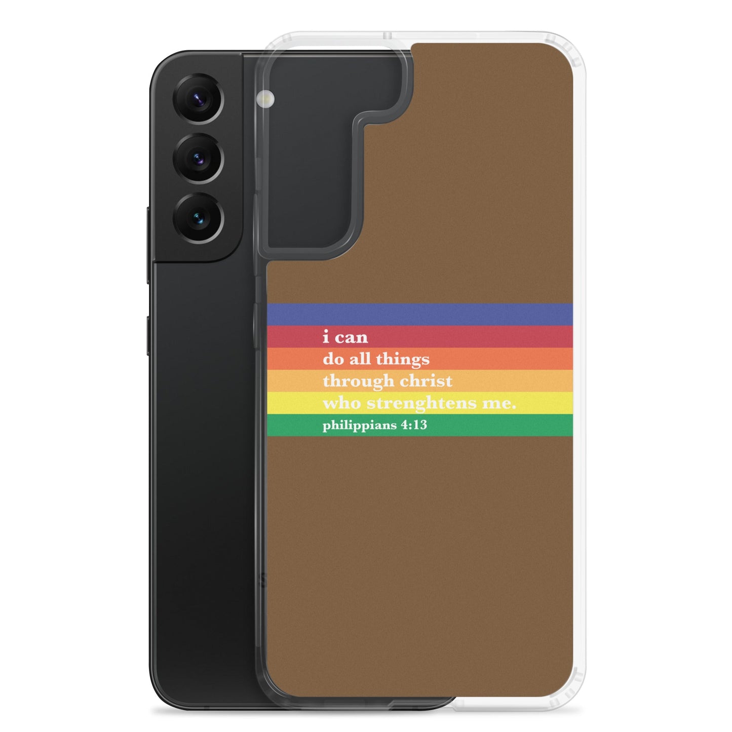 Philippians 4:13 - Chocolate - Samsung Case for Galaxy S10, S10+, S10e, S20, S20 FE, S20 Plus, S20 Ultra, S21, S21 Plus, S21 Ultra, S21 - Creation Awaits