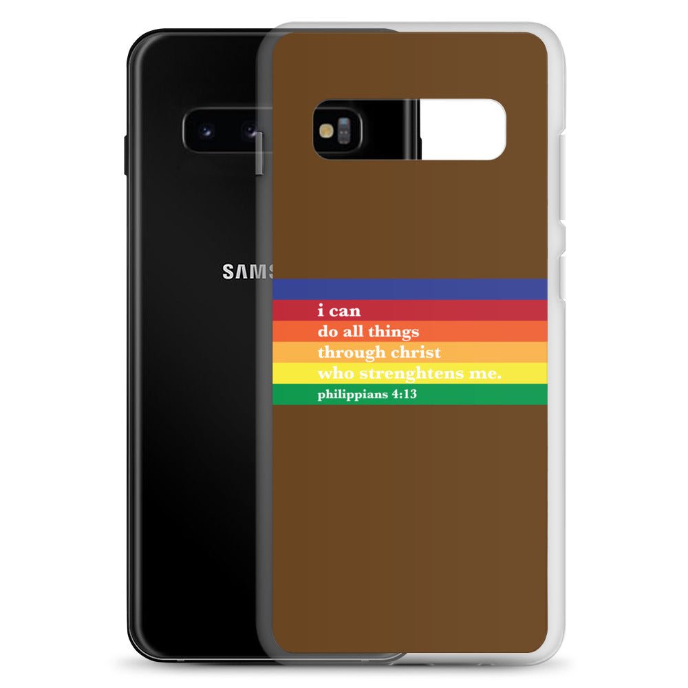 Philippians 4:13 - Chocolate - Samsung Case for Galaxy S10, S10+, S10e, S20, S20 FE, S20 Plus, S20 Ultra, S21, S21 Plus, S21 Ultra, S21 - Creation Awaits