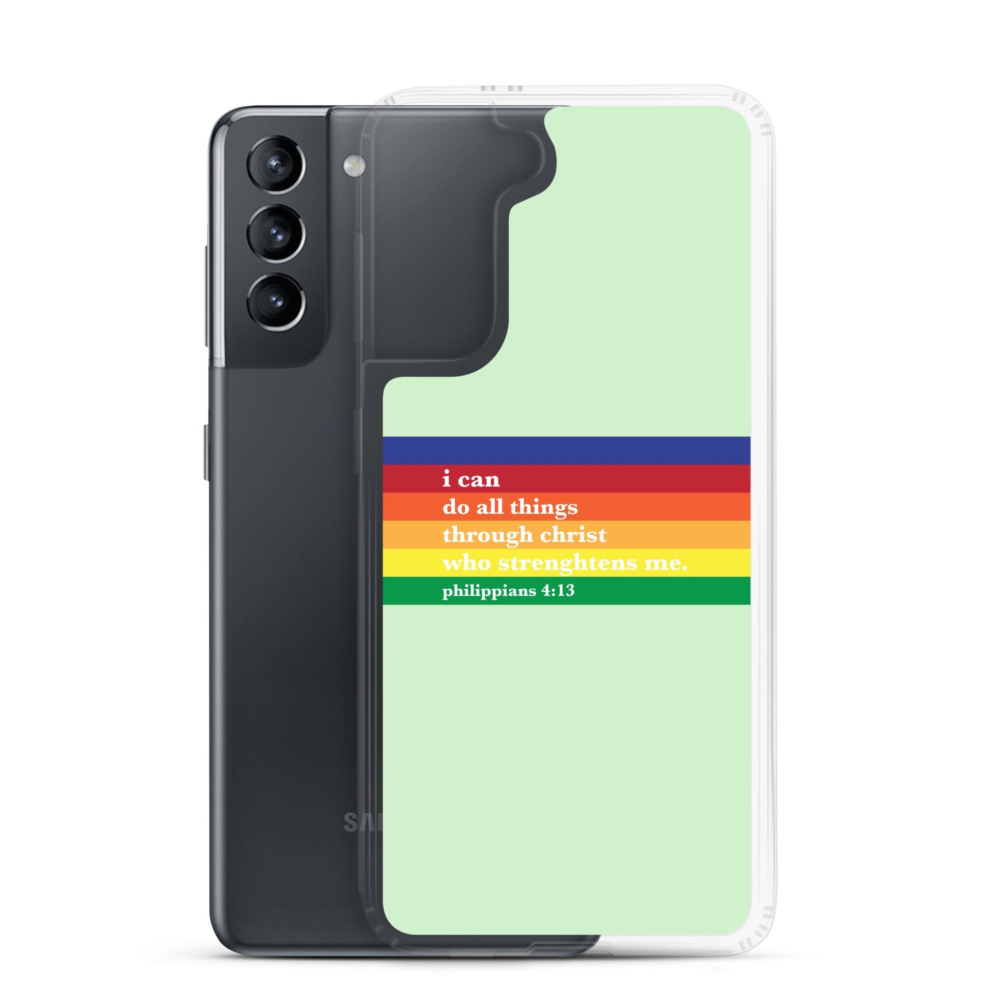 Philippians 4:13 - Green - Samsung Case for Galaxy S10, Galaxy S10+, Galaxy S10e, Galaxy S20, Galaxy S20 FE, Galaxy S20 Plus, Galaxy S20 Ultra, Galaxy S21, Galaxy S21 Plus, Galaxy S21 Ultra, Galaxy S22, Galaxy S22 Plus, and Samsung S22 Ultra - Creation Awaits