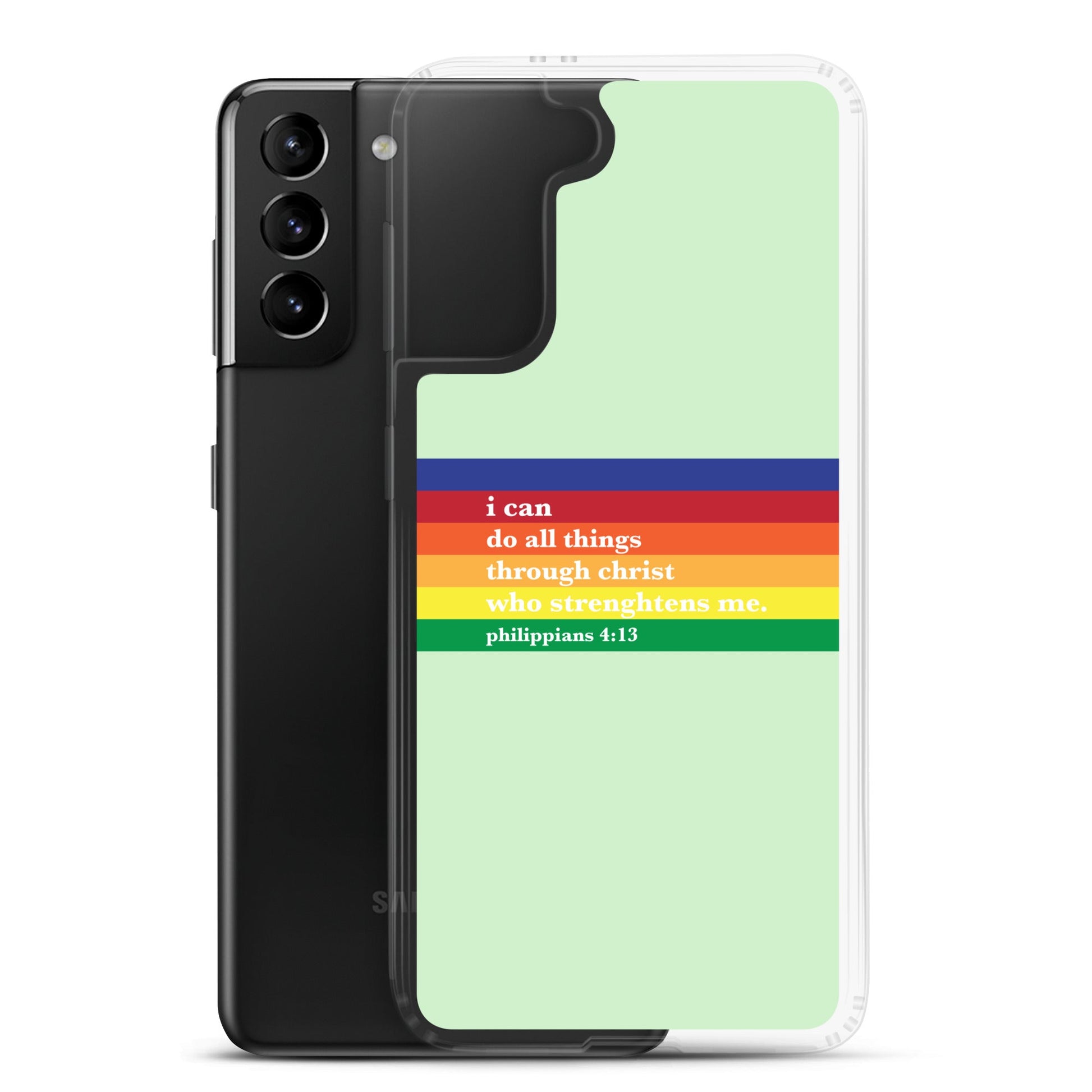 Philippians 4:13 - Green - Samsung Case for Galaxy S10, Galaxy S10+, Galaxy S10e, Galaxy S20, Galaxy S20 FE, Galaxy S20 Plus, Galaxy S20 Ultra, Galaxy S21, Galaxy S21 Plus, Galaxy S21 Ultra, Galaxy S22, Galaxy S22 Plus, and Samsung S22 Ultra - Creation Awaits