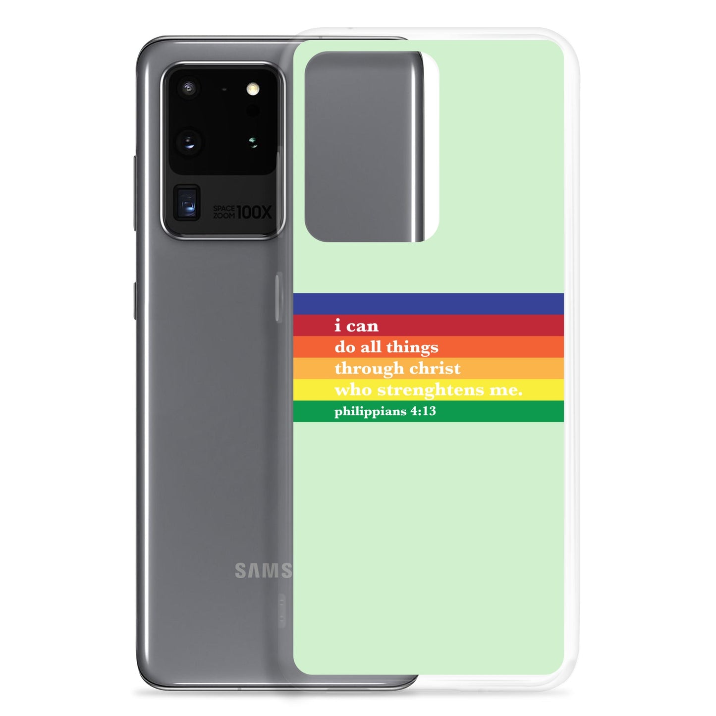 Philippians 4:13 - Green - Samsung Case for Galaxy S10, Galaxy S10+, Galaxy S10e, Galaxy S20, Galaxy S20 FE, Galaxy S20 Plus, Galaxy S20 Ultra, Galaxy S21, Galaxy S21 Plus, Galaxy S21 Ultra, Galaxy S22, Galaxy S22 Plus, and Samsung S22 Ultra - Creation Awaits