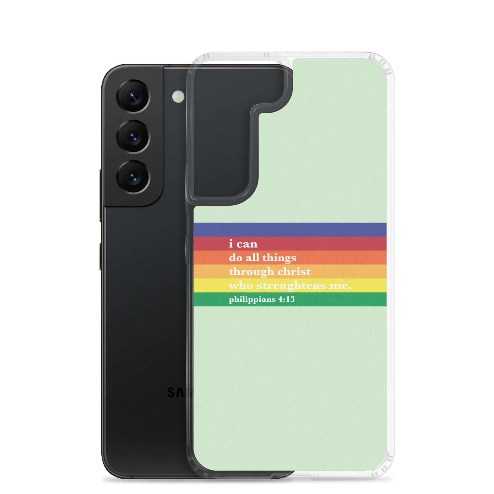 Philippians 4:13 - Green - Samsung Case for Galaxy S10, Galaxy S10+, Galaxy S10e, Galaxy S20, Galaxy S20 FE, Galaxy S20 Plus, Galaxy S20 Ultra, Galaxy S21, Galaxy S21 Plus, Galaxy S21 Ultra, Galaxy S22, Galaxy S22 Plus, and Samsung S22 Ultra - Creation Awaits