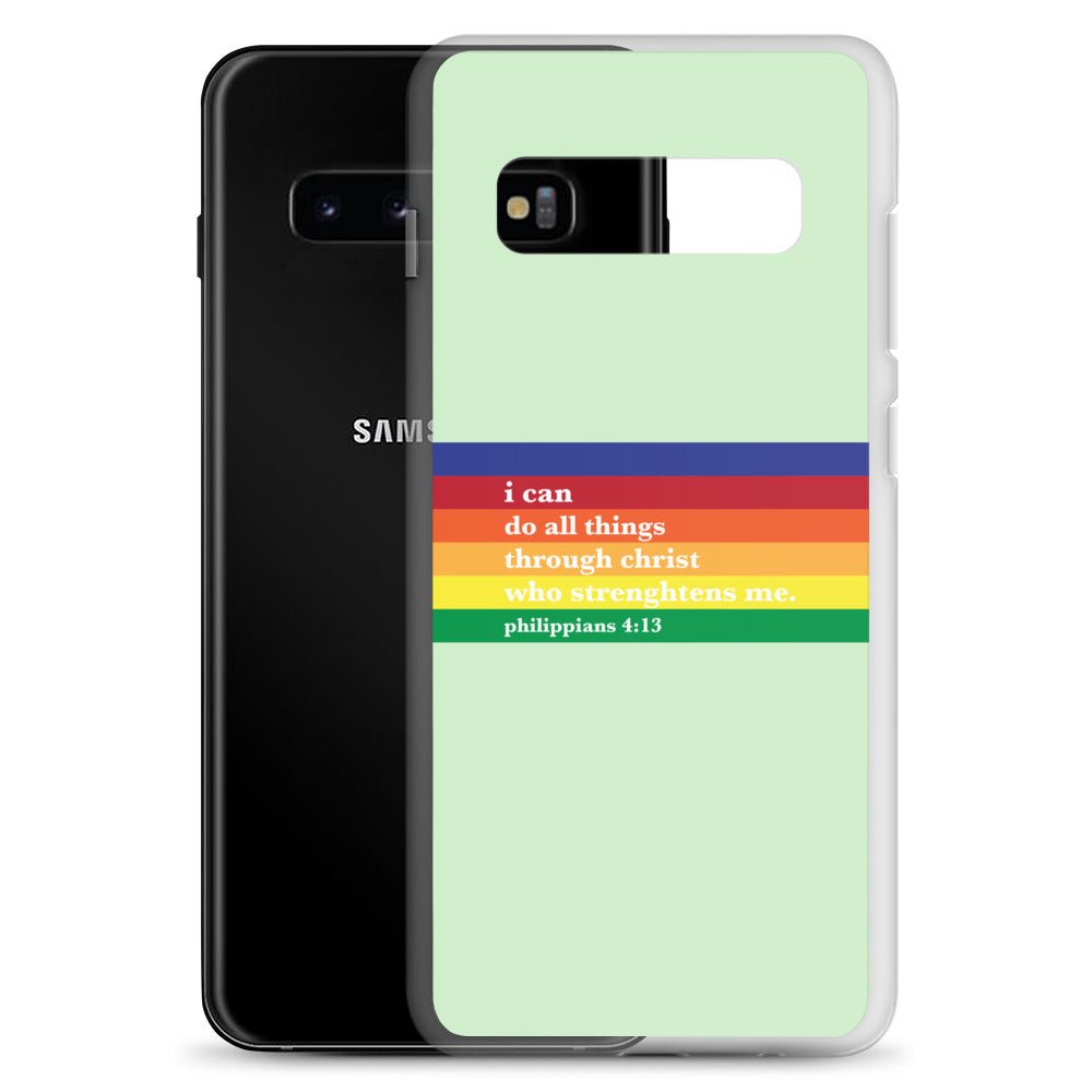 Philippians 4:13 - Green - Samsung Case for Galaxy S10, Galaxy S10+, Galaxy S10e, Galaxy S20, Galaxy S20 FE, Galaxy S20 Plus, Galaxy S20 Ultra, Galaxy S21, Galaxy S21 Plus, Galaxy S21 Ultra, Galaxy S22, Galaxy S22 Plus, and Samsung S22 Ultra - Creation Awaits