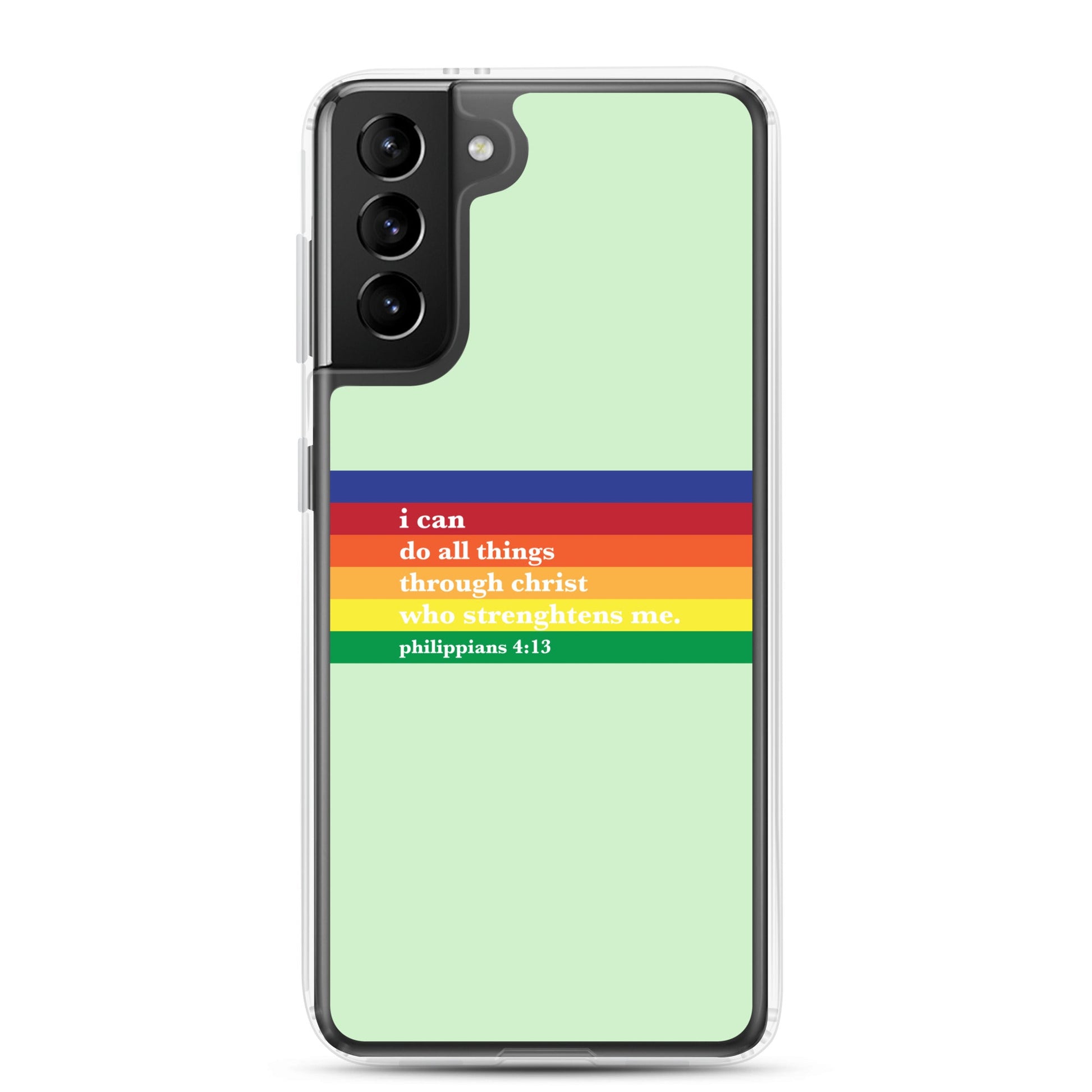 Philippians 4:13 - Green - Samsung Case for Galaxy S10, Galaxy S10+, Galaxy S10e, Galaxy S20, Galaxy S20 FE, Galaxy S20 Plus, Galaxy S20 Ultra, Galaxy S21, Galaxy S21 Plus, Galaxy S21 Ultra, Galaxy S22, Galaxy S22 Plus, and Samsung S22 Ultra - Creation Awaits