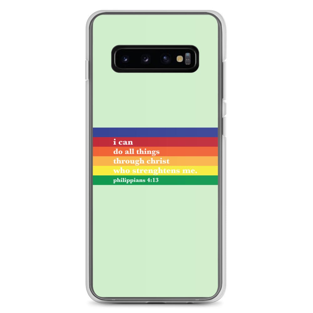 Philippians 4:13 - Green - Samsung Case for Galaxy S10, Galaxy S10+, Galaxy S10e, Galaxy S20, Galaxy S20 FE, Galaxy S20 Plus, Galaxy S20 Ultra, Galaxy S21, Galaxy S21 Plus, Galaxy S21 Ultra, Galaxy S22, Galaxy S22 Plus, and Samsung S22 Ultra - Creation Awaits