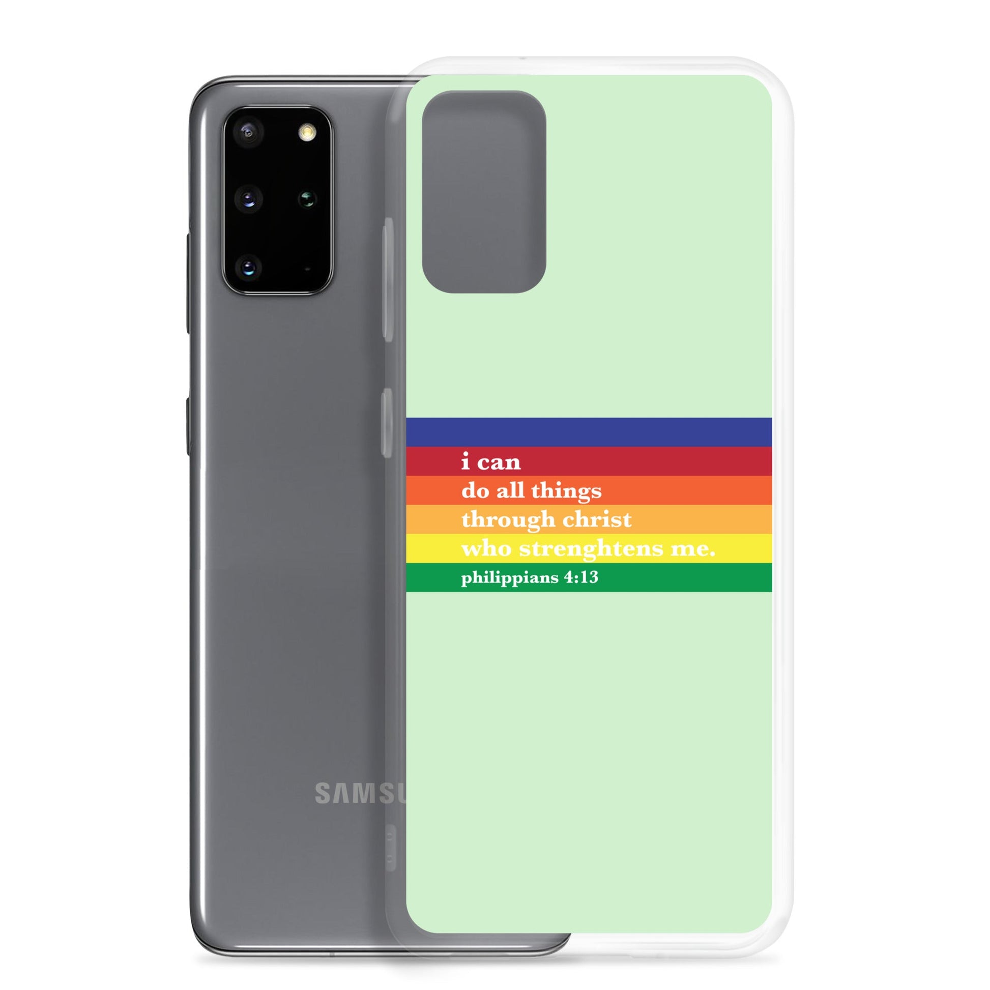 Philippians 4:13 - Green - Samsung Case for Galaxy S10, Galaxy S10+, Galaxy S10e, Galaxy S20, Galaxy S20 FE, Galaxy S20 Plus, Galaxy S20 Ultra, Galaxy S21, Galaxy S21 Plus, Galaxy S21 Ultra, Galaxy S22, Galaxy S22 Plus, and Samsung S22 Ultra - Creation Awaits