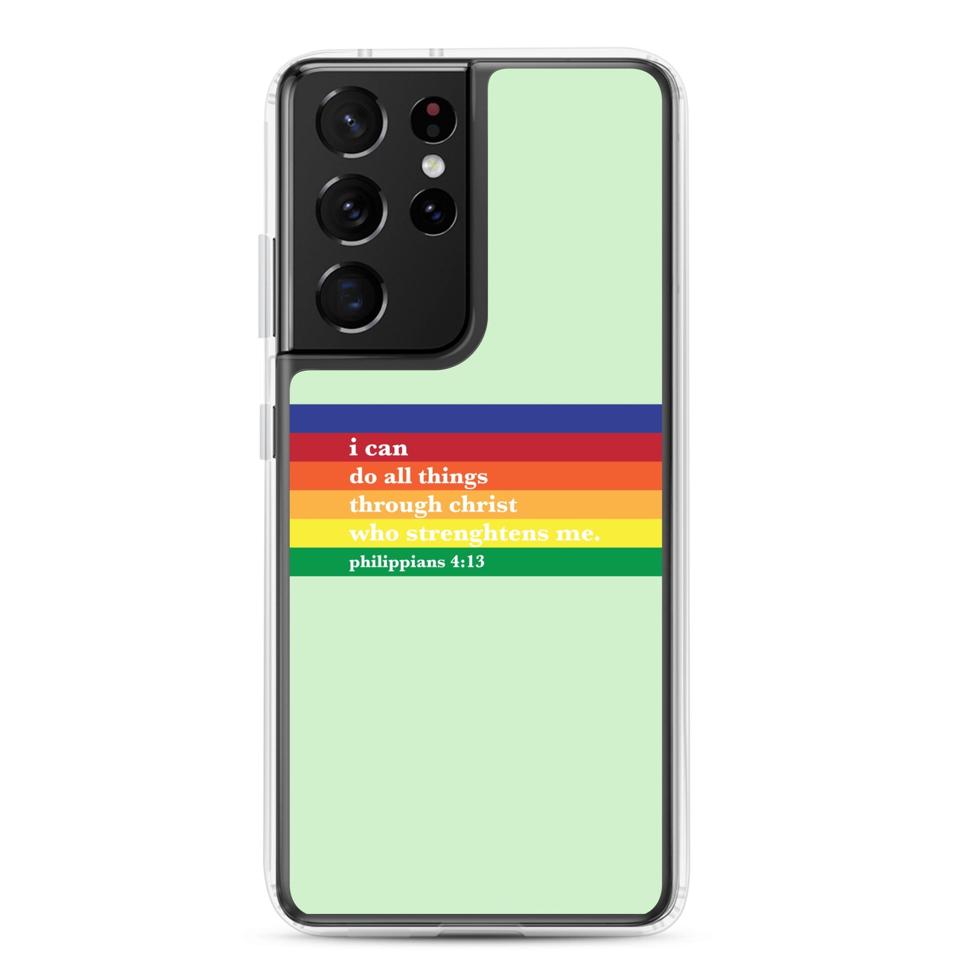 Philippians 4:13 - Green - Samsung Case for Galaxy S10, Galaxy S10+, Galaxy S10e, Galaxy S20, Galaxy S20 FE, Galaxy S20 Plus, Galaxy S20 Ultra, Galaxy S21, Galaxy S21 Plus, Galaxy S21 Ultra, Galaxy S22, Galaxy S22 Plus, and Samsung S22 Ultra - Creation Awaits