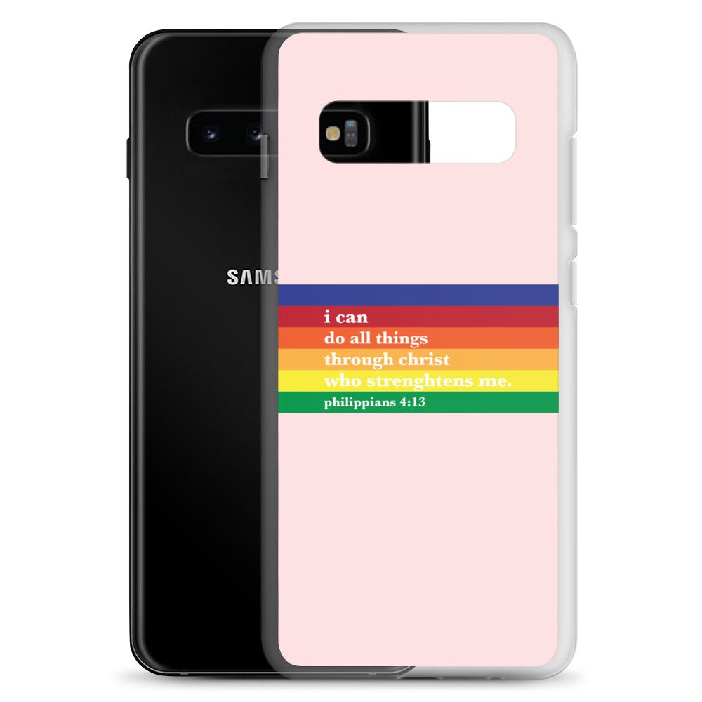 Philippians 4:13 - Pink - Samsung Case for Galaxy S10, S10+, S10e, S20, S20 FE, S20 Plus, S20 Ultra, S21, S21 Plus, S21 Ultra, S21 - Creation Awaits