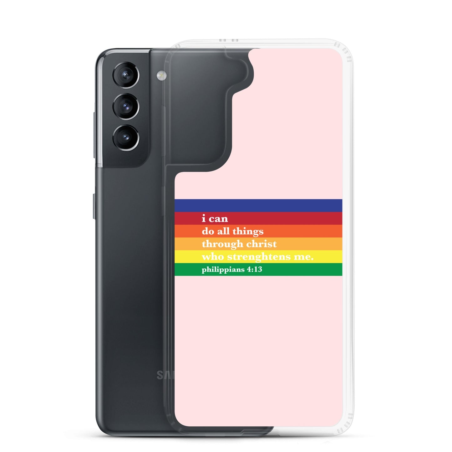 Philippians 4:13 - Pink - Samsung Case for Galaxy S10, S10+, S10e, S20, S20 FE, S20 Plus, S20 Ultra, S21, S21 Plus, S21 Ultra, S21 - Creation Awaits