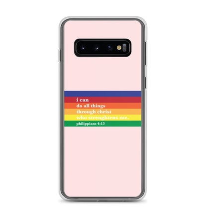 Philippians 4:13 - Pink - Samsung Case for Galaxy S10, S10+, S10e, S20, S20 FE, S20 Plus, S20 Ultra, S21, S21 Plus, S21 Ultra, S21 - Creation Awaits