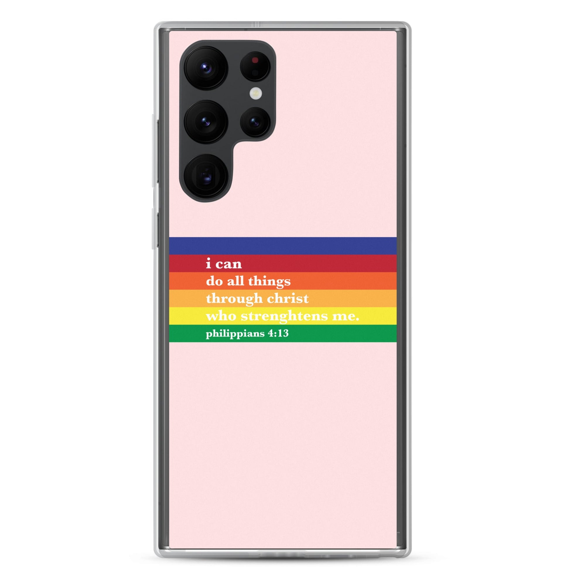 Philippians 4:13 - Pink - Samsung Case for Galaxy S10, S10+, S10e, S20, S20 FE, S20 Plus, S20 Ultra, S21, S21 Plus, S21 Ultra, S21 - Creation Awaits