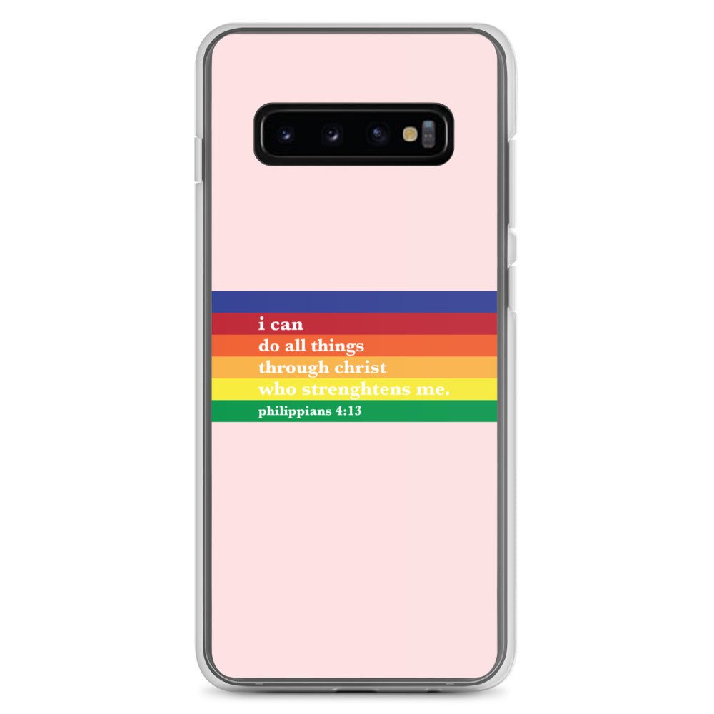 Philippians 4:13 - Pink - Samsung Case for Galaxy S10, S10+, S10e, S20, S20 FE, S20 Plus, S20 Ultra, S21, S21 Plus, S21 Ultra, S21 - Creation Awaits