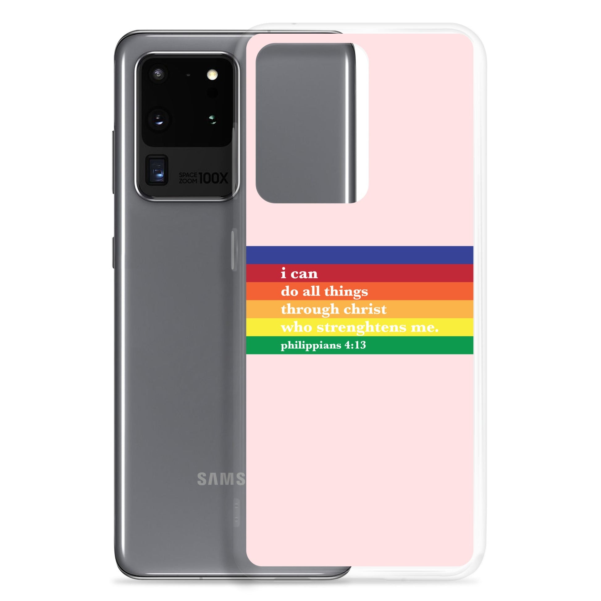 Philippians 4:13 - Pink - Samsung Case for Galaxy S10, S10+, S10e, S20, S20 FE, S20 Plus, S20 Ultra, S21, S21 Plus, S21 Ultra, S21 - Creation Awaits