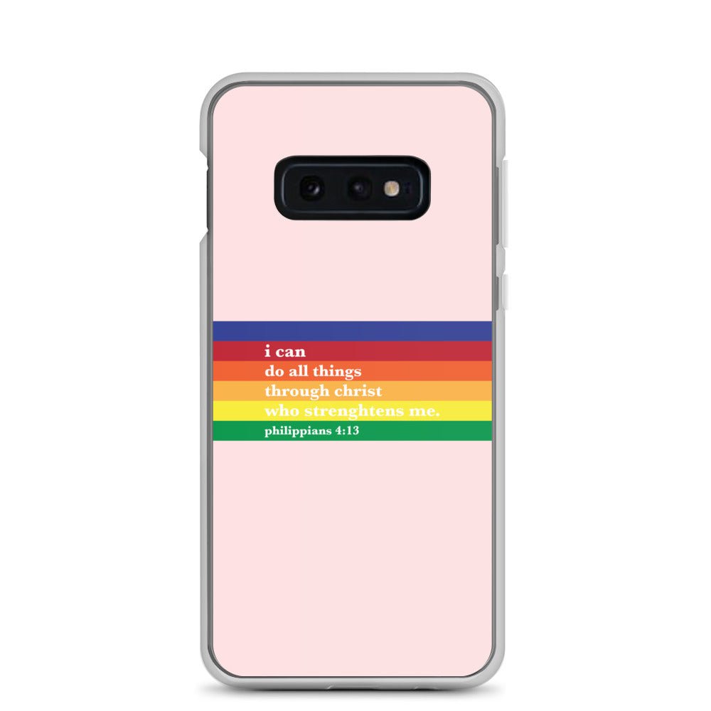 Philippians 4:13 - Pink - Samsung Case for Galaxy S10, S10+, S10e, S20, S20 FE, S20 Plus, S20 Ultra, S21, S21 Plus, S21 Ultra, S21 - Creation Awaits