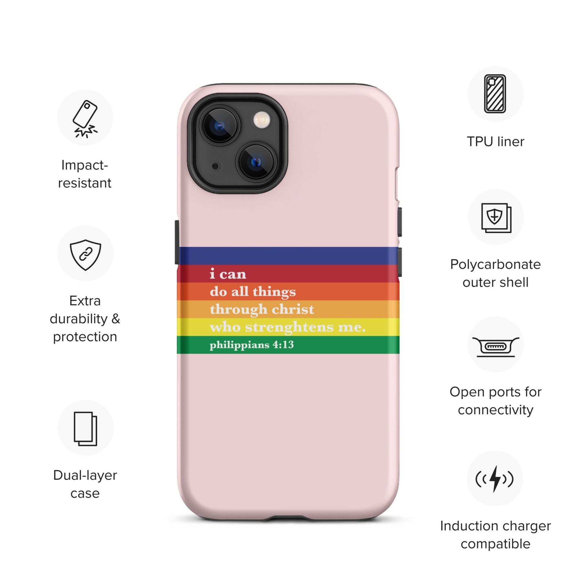 Philippians 4:13 - Pink - Tough iPhone case for iPhone 11 Pro Max & Mini, 12 Pro Max & Mini, 13 Pro Max & Mini, 14 Pro Max & Mini - Creation Awaits