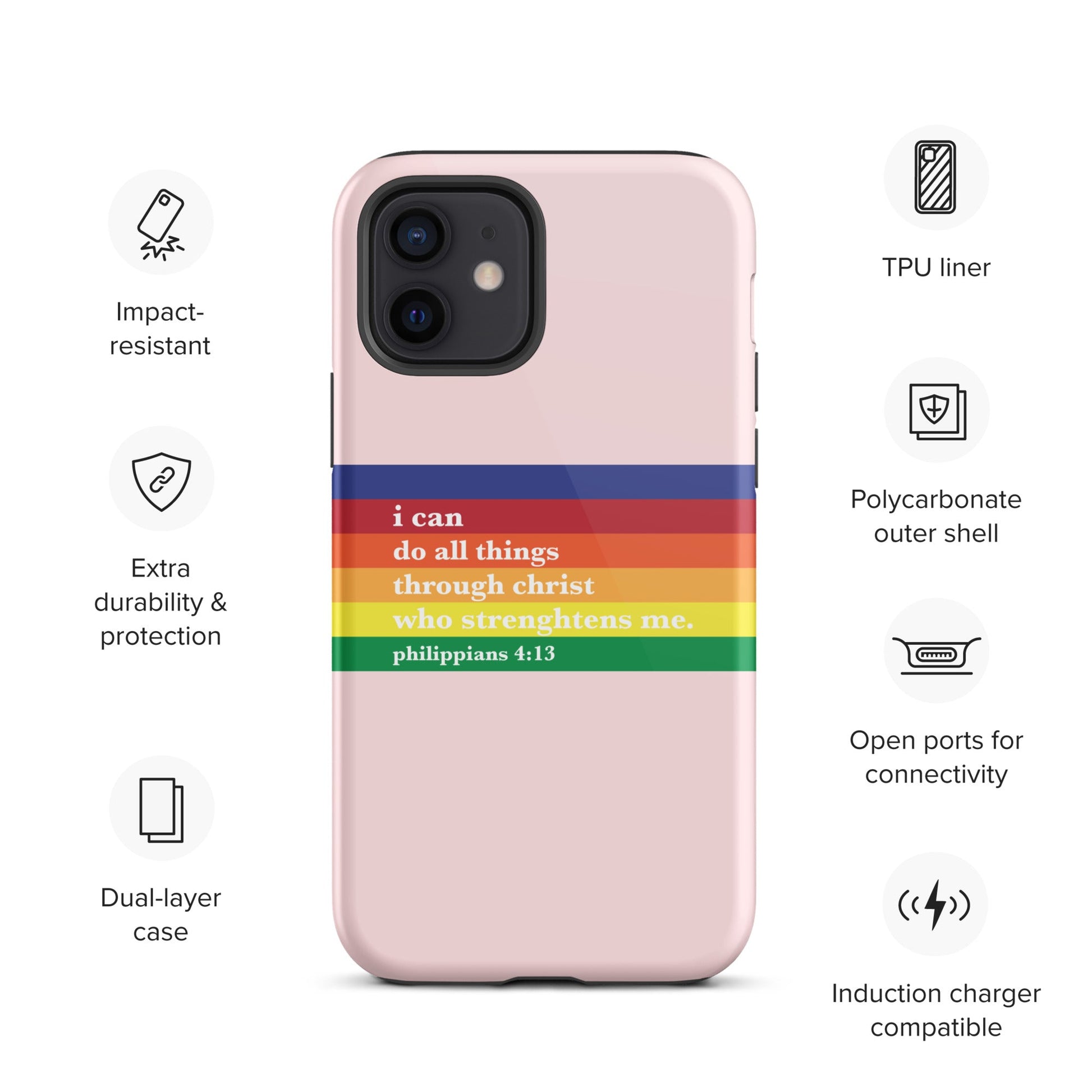 Philippians 4:13 - Pink - Tough iPhone case for iPhone 11 Pro Max & Mini, 12 Pro Max & Mini, 13 Pro Max & Mini, 14 Pro Max & Mini - Creation Awaits