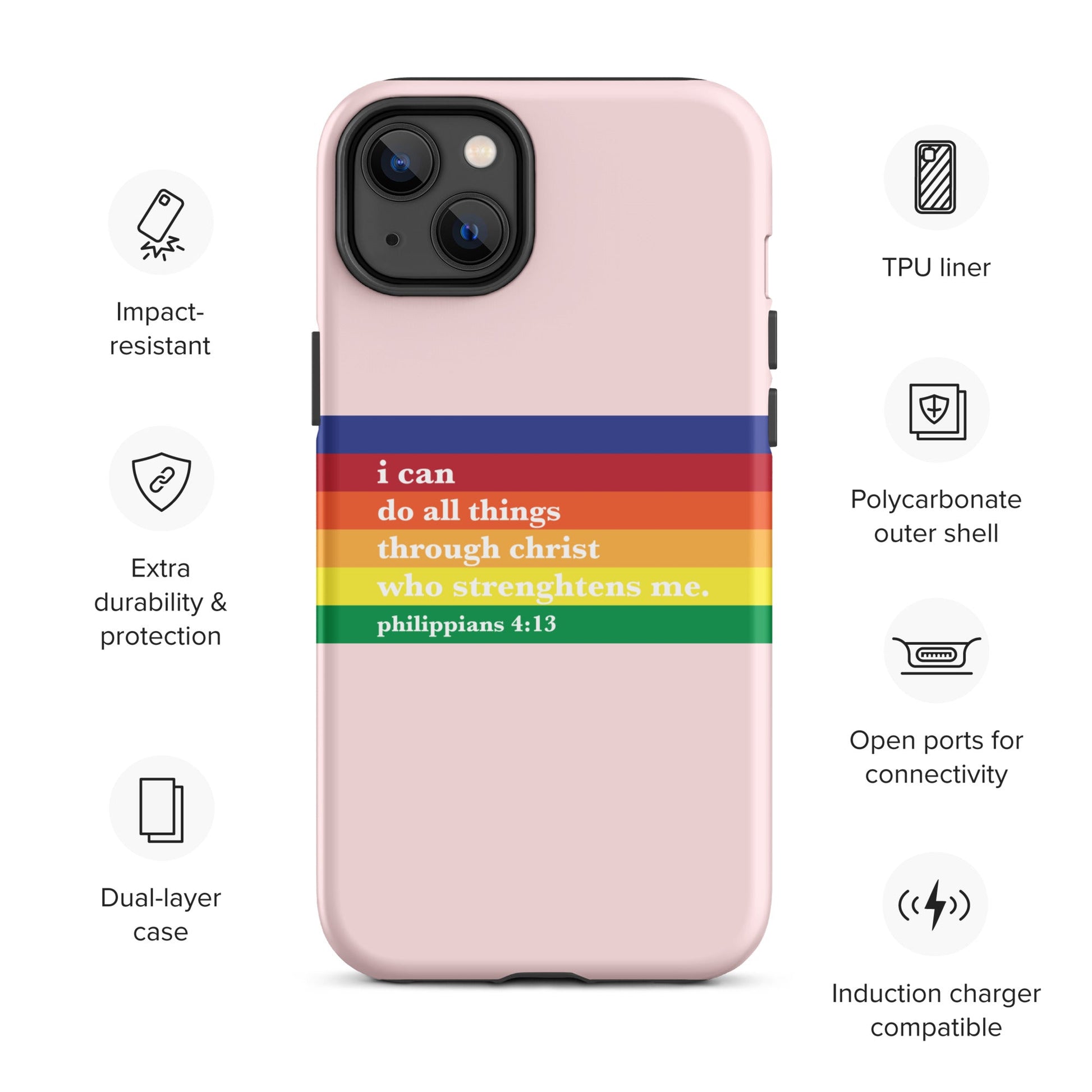 Philippians 4:13 - Pink - Tough iPhone case for iPhone 11 Pro Max & Mini, 12 Pro Max & Mini, 13 Pro Max & Mini, 14 Pro Max & Mini - Creation Awaits