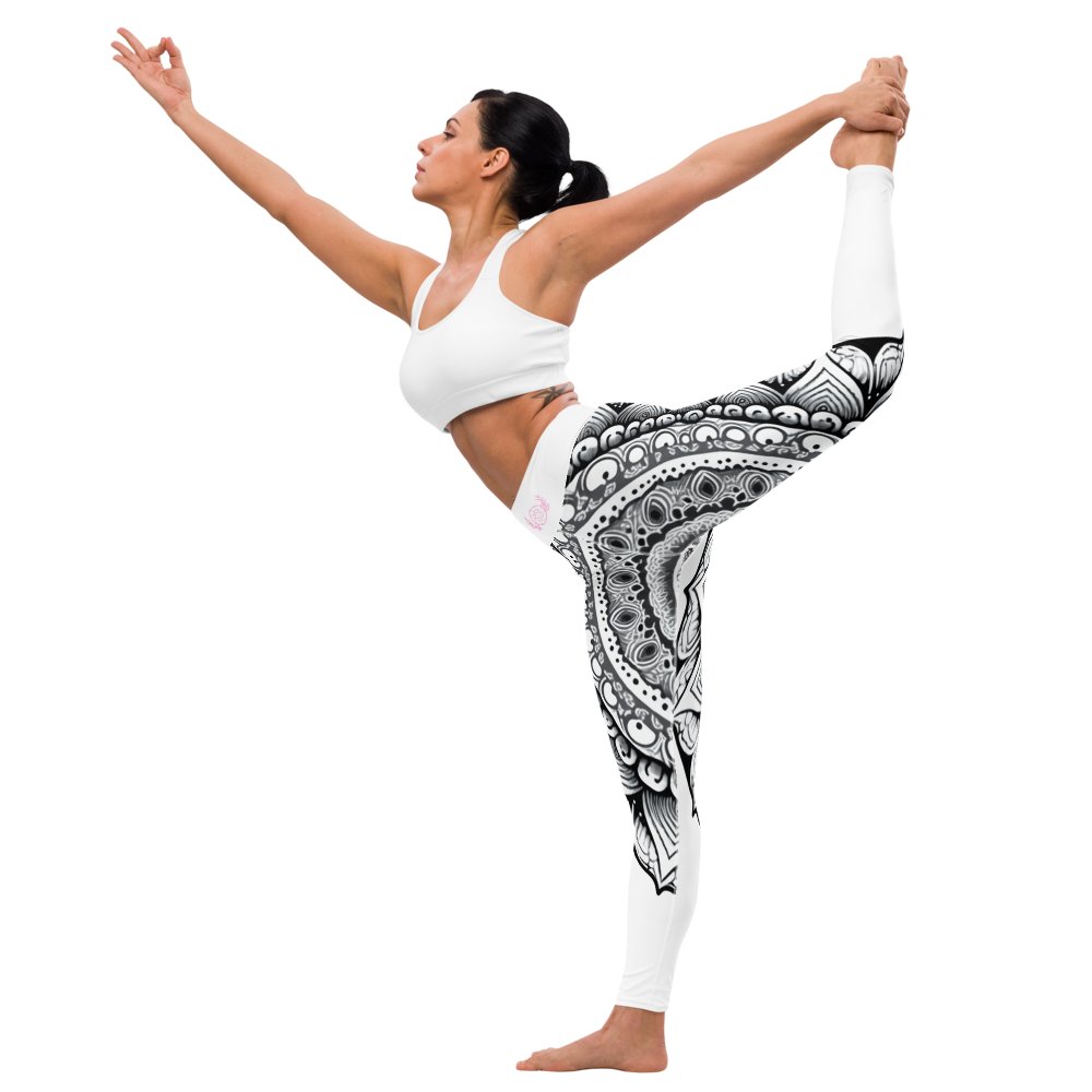 Yoga Leggings - Midjourney Ink Mandala - Creation Awaits